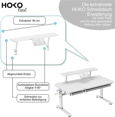 Produktbild von HOKO® Kinderschreibtisch höhenverstellbar, Weiß Schreibtisch Kinder mit Schreibtischaufsatz mit Neigung Einstellbarer Tischplatte und Butler mit Buch