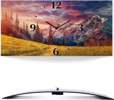 Produktbild von ARTland Wanduhr, gebogen Funkuhr - schwarzer Zeiger Alpines Hochland Größe: 60x30 cm