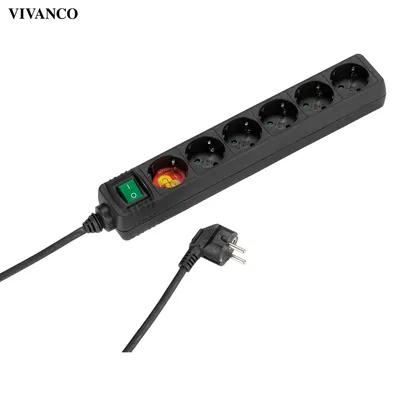 Produktbild von ViVanco™EBLS 6S, 6 AC-Ausgänge, Schwarz, 1,4 m, 400 mm, 80 mm, 60 mm