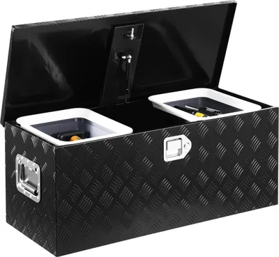 Zdjęcie produktu dla Wytrzymała aluminiowa skrzynka narzędziowa do skrzyni ładunkowej samochodu typu pickup, o wymiarach 35,4" x 14,6" x 14,6", kolor czarny