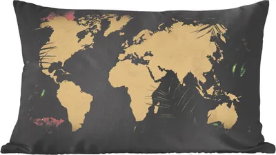 Produktbild von MuchoWow® Zierkissen Sofakissen Wohnzimmer Dekokissen 50x30 cm Weltkarte - Blätter - Dschungel - Wohnzimmerdekoration - Polster mit Photo