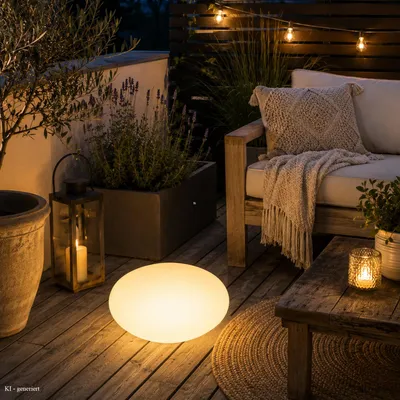 LED Stein outdoor - Leuchtobjekt - Dekostein - D: 35cm - E27 Fassung - warmweiße 1W LED