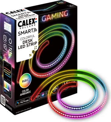 Produktbild von Calex Smart LED Strip 150 cm, RGBIC Stimmungsbeleuchtung für Schreibtisch, TV und Wohnzimmer, App- und Sprachsteuerung, WLAN, selbstklebend