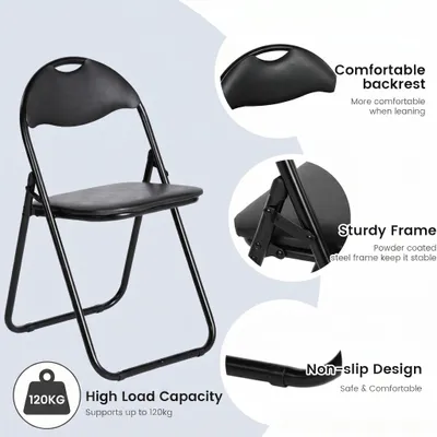Imagen del producto de Juego de 4 sillas plegables, con asiento de PVC suave, estructura de metal , capacidad de carga de 120 kg, ideales para el jardín
