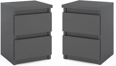 Produktbild von Nachttisch 2er Set Nachtschrank Nachtkommode Modern Möbel mit Schubladen Kommode Holz Schubladenschrank für Ihr Schlafzimmer (Grau Matt) – 30 x 43 x 32,5 cm (B/H/T)