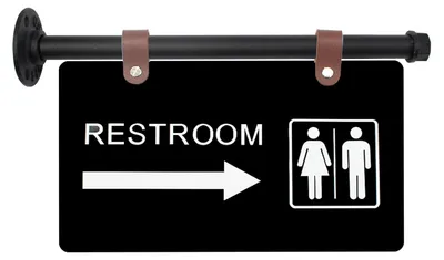 Image de Panneau de signalisation pour toilettes unisexe, avec flèches, à fixer au mur