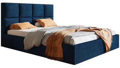 Produktbild von Polsterbett 200x200 mit Metall-Lattenrost Fado - Bettkasten, Samtstoff, Blau