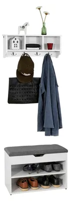 Produktbild von Wandgarderobe-Set Flurmöbel Schuhbank mit Sitzfläche und Wandgarderobe