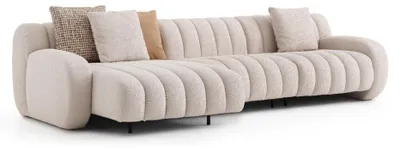 Immagine prodotto di Elegante divano angolare a L beige in tessuto e legno
