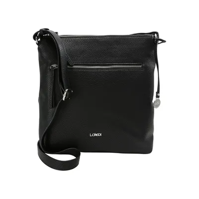 A black L.Credi handbag is shown against a white background.