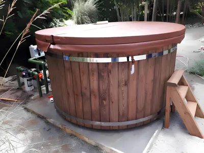 Obrázok produktu pre Whirlpool Vírivka Externá vaňa Kachle Drevo Záhradný sud Bazén Thermowood