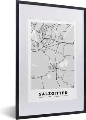 Produktbild von MuchoWow® Gerahmtes Poster Karte - Salzgitter - Deutschland - Karte - Stadtplan 40x60 cm - Poster mit Schwarzem Bilderrahmen Wandposter Rahmen Foto Bilder - Poster in Rahmen
