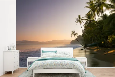 Produktbild von MuchoWow® Fototapete für Wohnzimmer oder Schlafzimmer Wandtapete Vinyl Motivtapete Strand - Sonnenuntergang - Tropisch - 450x300 cm - Gemusterte