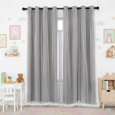 Produktbild von 2 Stück Vorhang Blickdicht Gardinen Stern Doppelschicht Ösenvorhänge mit Voile für Schlafzimmer Wohnzimmer Kinderzimmer, Grau, B130xH215cm