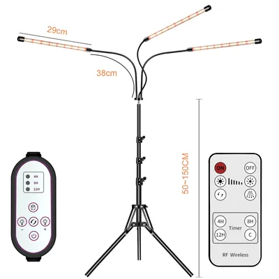 Obrázek produktu pro LED rostlinná lampa s plným spektrem, stmívatelná, 3 režimy osvětlení, s výškově nastavitelným stojanem a časovačem, lampa pro růst pokojových rostlin, 3 světelné trubice