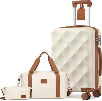 Produktbild von Famanu Hardschalige Trolley Kofferset - 5-teiliges Set mit Doppelrädern, Handgepäck und Kulturtasche
