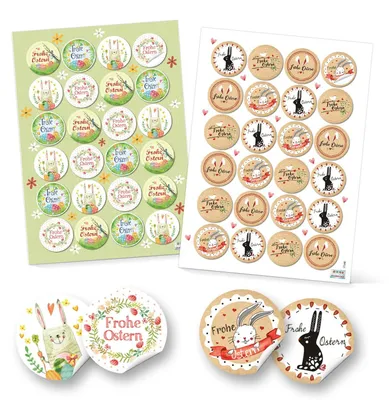 Produktbild von Logbuch-Verlag Set 48 Frohe Ostern Aufkleber Osterhase Osterdeko bunt Osteretiketten rund Verpackung Kindergeschenke Geschenke Give-Away grün gelb pink beige rot