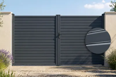 Produktbild von CALANCIA 3,5 m H. 180 cm Schwingtor, graues Aluminium