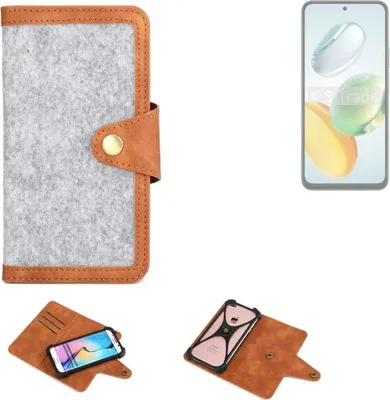 Produktbild von K-S-Trade Handyhülle kompatibel mit Honor Play 60 Plus Schutzhülle Filz-Hülle Kunst-Leder hellgrau braun (1x)