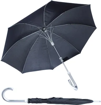 Produktbild von Regenschirm 110 cm schwarz mit Handöffner - Griff gebogen - Stockschirm windfest mit Metallspitze - Faltschirm Gastschirm Regenschutz Schirm groß sturmfest
