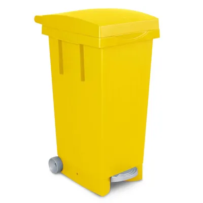 Produktbild von Tretabfallbehälter mit Rollen, BxTxH 370 x 510 x 790 mm, 80 Liter, gelb