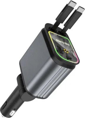 Produktbild von Autoladegeraete mit LED-Leuchten 4-in-1-Autoladegeraet mit einziehbarem USB- und Typ-C-Anschluss Schnelle Autoladegeraete Kompatibel mit iOS Android
