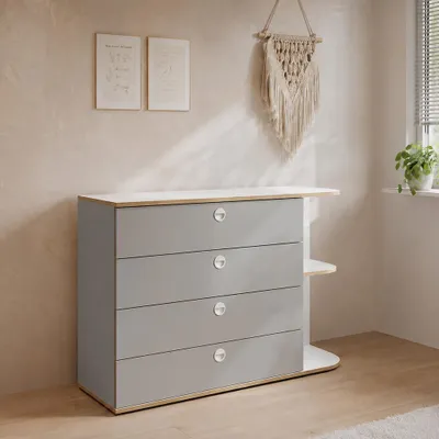 Produktbild von Jugendzimmer Kommode in Grau mit Weiß, 4 Schubladen & 2 Ablagefächer - POZZALLO-166