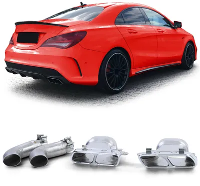 Productafbeelding van Uitlaatdemper sportuitvoering, chroom, voor Mercedes CLA C117 X117, modeljaren 2013-2019, dubbeluitlaat