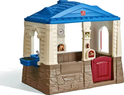 Produktbild von Step2 Neat and Tidy Cottage Spielhaus in Braun/Blau | Kunststoff Spielhaus für Kinder mit Küche, Klingel und Zubehör