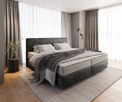 Produktbild von DELIFE Boxspringbett Dream-Well Mikrofaser Anthrazit Vintage 200x200 cm mit Taschenfederkernmatratze und Topper Visco