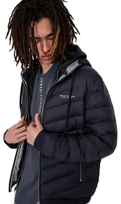 Produktbild von Armani Exchange Men's Hooded Quilted Down Milano/New York Logo Zip-up Jacket,Blu