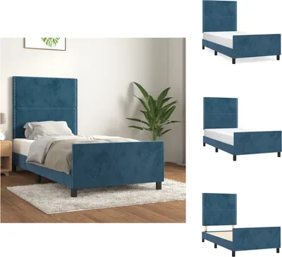 Image de vidaXL Cadre de lit avec tête de lit bleu foncé 100x200 cm velours - Lits & sommiers