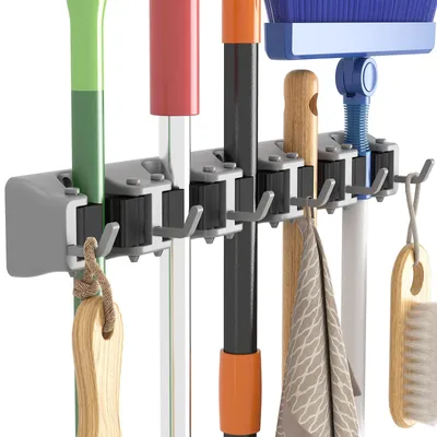 Image de Support pour balai - Fixation murale antidérapante pour balais et outils de jardin - Gris - 1 pièce
