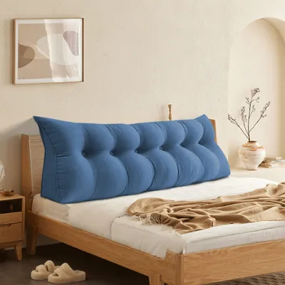 Image de Coussin dorsal Coussin lombaire Coussin de lecture pour lit Canapé 180x50x20cm Bleu foncé