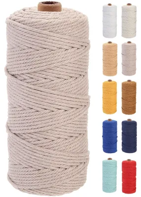Productafbeelding van Macramékord - 4-strengs getwist - Geschikt voor handwerk en decoratie - 3 mm x 100 meter - Katoen
