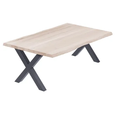Produktbild von LAMO Manufaktur Esstisch Küchentisch Schreibtisch Couchtisch aus Massivholz, mit Baumkante 120x80x47cm (AxBxH), Design, Roh / Anthrazit, LWB-01-A-001-7016D