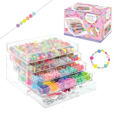 Image de Joya Creative Mega kit de création de bijoux de plus de 3000 pièces – Set de perles avec perles lettres, perles et élastiques à bracelets pour filles