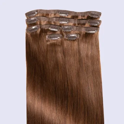 Produktbild von chaarmant Clip In Extensions Echthaar 55 cm 50 g – Haarverlängerung #6 Hellbraun