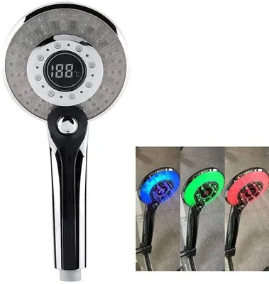 Produktbild von Regendouchekoppen, handdouches, LED-douchekoppen mit 3 Sprosstufen und Temperaturanzeige