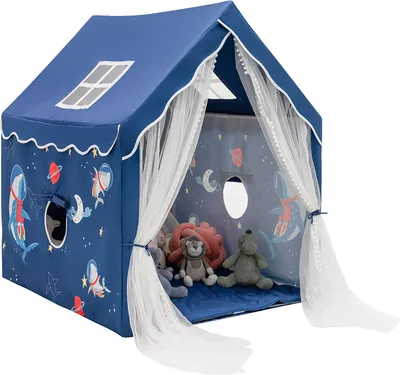 Produktbild von GOPLUS Spielzelt, Atmungsaktives Kinderzelt mit Dicker Matte & 2 Fenster & Gaze, Stabiles Kinderspielhaus für Kinderzimmer & Wohnzimmer, Perfektes Spielzelt ab 12 Monate (Blau)