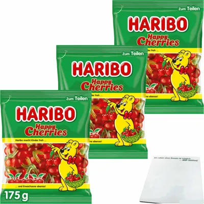 Produktbild von Haribo Happy Cherries 3er Pack (3x175g Packung) + usy Block