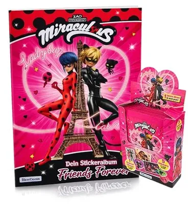 Produktbild von Blue Ocean Miraculous Ladybug Friends Forever Stickeralbum + Display – 24 Tüten mit 120 Stickern
