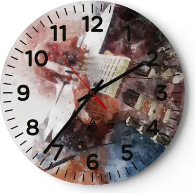 Produktbild von Wanduhr - Rund - Glasuhr - Gitarre Musik - 30x30cm - Schleichendes Uhrwerk - Lautlos - zum Aufhängen bereit - Dekoration Modern - Wanddekoration aus Glas - C4AR30x30-4000