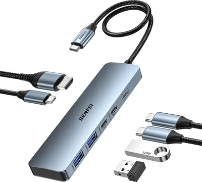 Image de BENFEI Hubs Hub USB C 6in1 avec HDMI 4K 60Hz et 100W PD