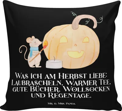 Produktbild von Mr. & Mrs. Panda Dekokissen Kürbis Maus - Kreidetafel - Geschenk, Sofa Kissen, Halloween, Trick Or Treat, Dekoration, Sofakissen, Deko, für, Kuschel, Zierkissen, Kerzen