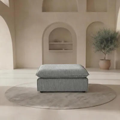 Produktbild von riess-ambiente Sitzhocker HEAVEN 100cm hellgrau Cord Federkern Sofahocker abnehmbarer Bezug