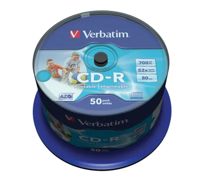 Produktbild von Verbatim CD-R AZO Wide Inkjet Printable - ID Branded, 52x, CD-R, 120 mm, 700 MB, 50 Stück(e)