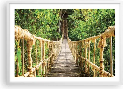 Produktbild von Gerahmtes Poster - Weißer Rahmen - Brücke Seil Dschungel - 70x50 cm - Wand Bild - Wanddeko - Wandbilder - Kunstposter - Wandposter - Bilderrahmen - Bilder - Kunstdruck - Wandbild - P2WAA70x50-4319