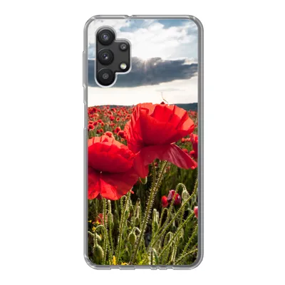 Produktbild von MuchoWow® Handyhülle Schutzhülle Hülle für Samsung Galaxy A32 5G Mohnblumen vor einem dramatischen, stürmischen Himmel Silikon Softcase Handy Hülle - Softcase