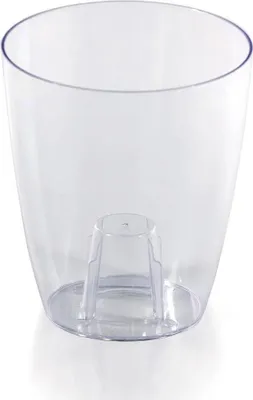 A clear plastic pot with a raised inner base.